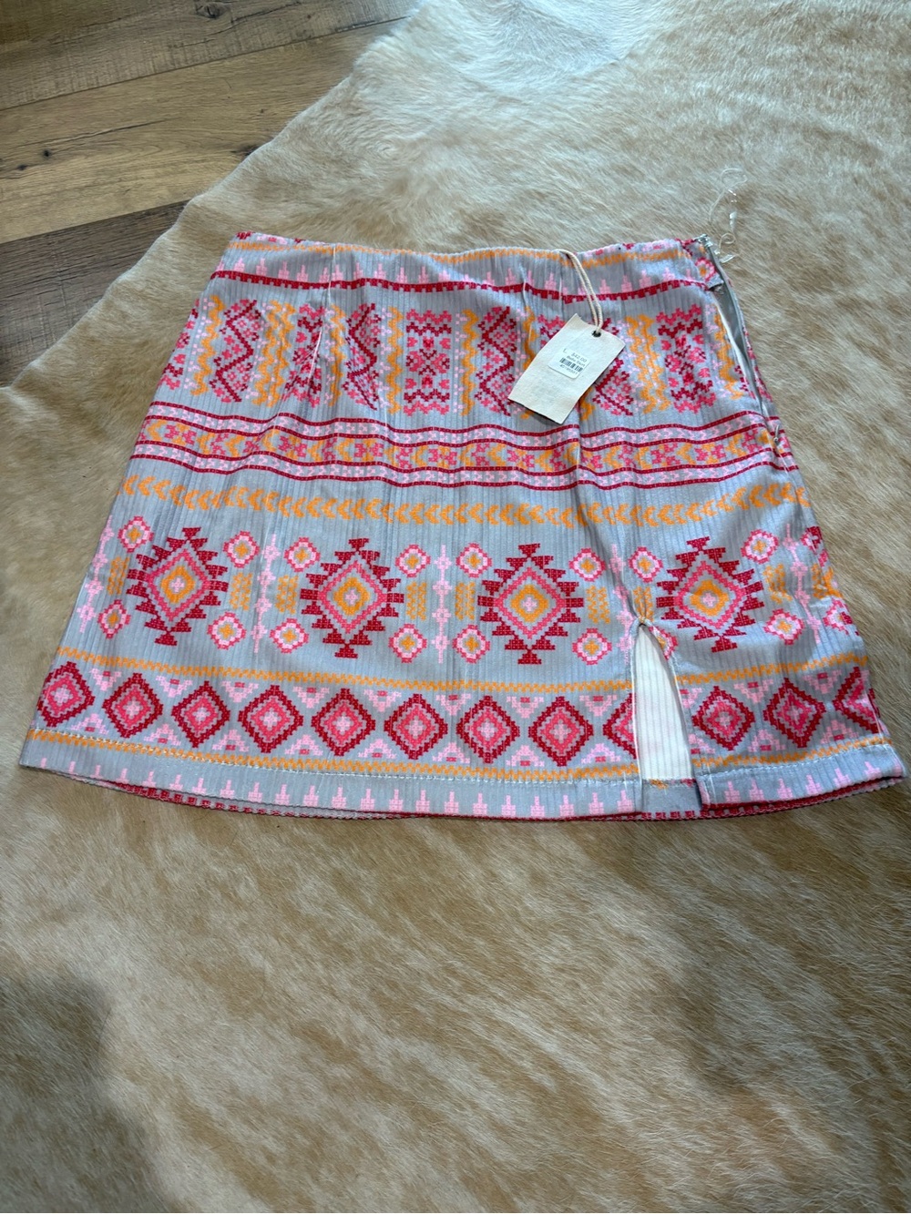 Savanna Jane Embroidered Mini Skirt in Pink, Yellow & Gray